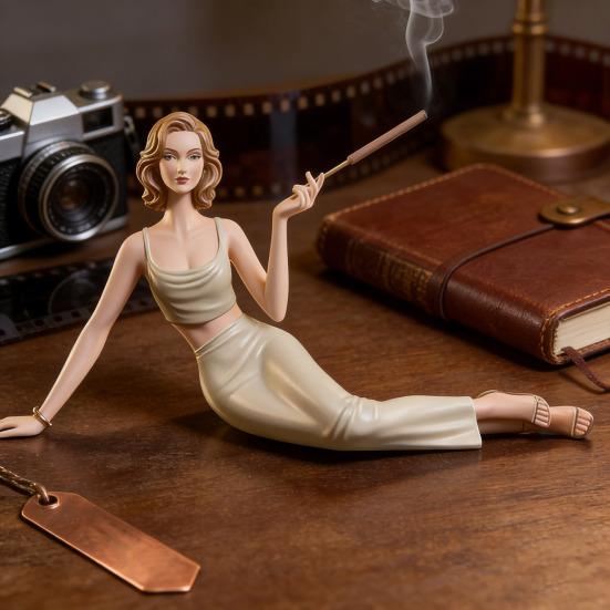 Soporte para Varillas de Incienso Figura Femenina Quemador de Incienso Vintage Estatua Femenina Acostada Adorno de Decoración de Mesa para Hogar Oficina Dormitorio