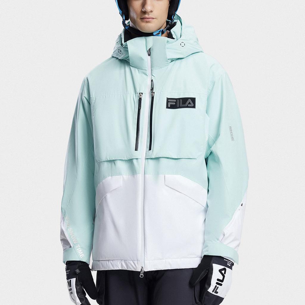 Fila Color Block Technology Hooded Ski Jacket Men Outerwear Eggshell-Green A11M346911F-TQ