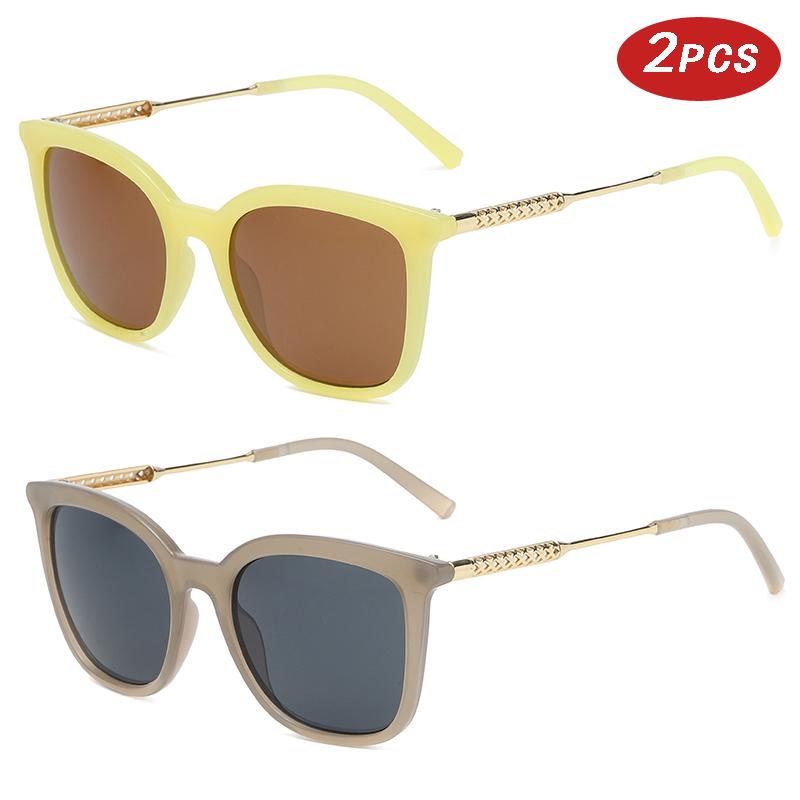 Protective Glasses 2pcs Fashion Female Square Sunglasses Women Men Color Gradient Sun Glasses Alloy Frame Simple Style Shades