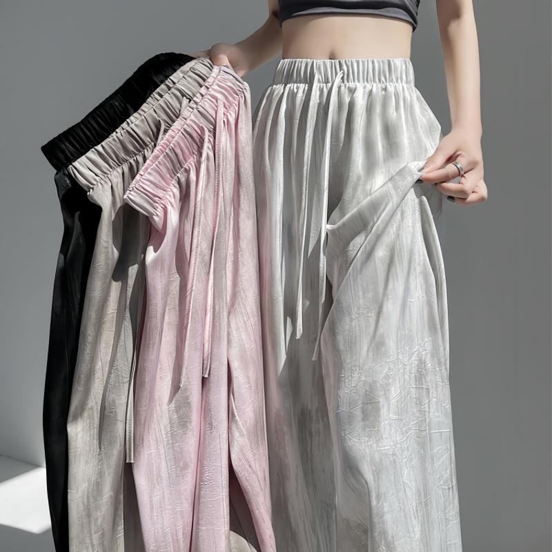 Spring Summer Retro Ice Silk Tie Dye Wide Leg Pants for Women Loose Straight Casual Leg Women's Pants