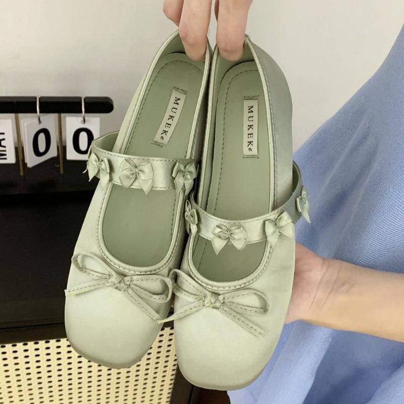 Fashion Fashion Shallow Bow Flat Sandals Women Higher Quality Satin Round Toe Designer Mary Jane Shoes Women Soft Sole Dress Ballet Shoe