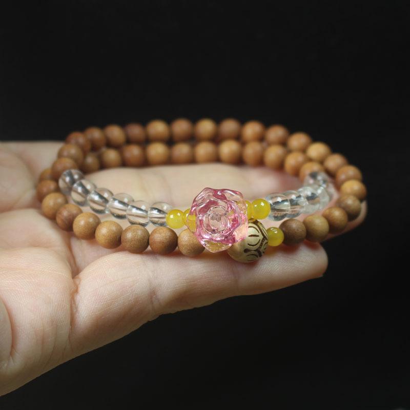 Women s 6mm Barbie Sandalwood Double Layer Bracelet Floral Decor Fashion Literary Jewelry Gift