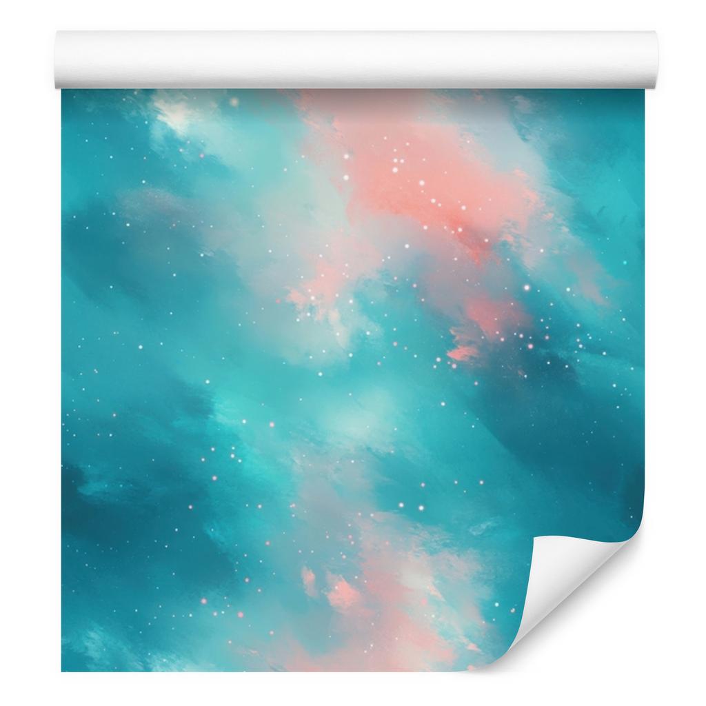 Watercolor Galaxy Wallpaper Turquoise and Light Gray 50x1000
