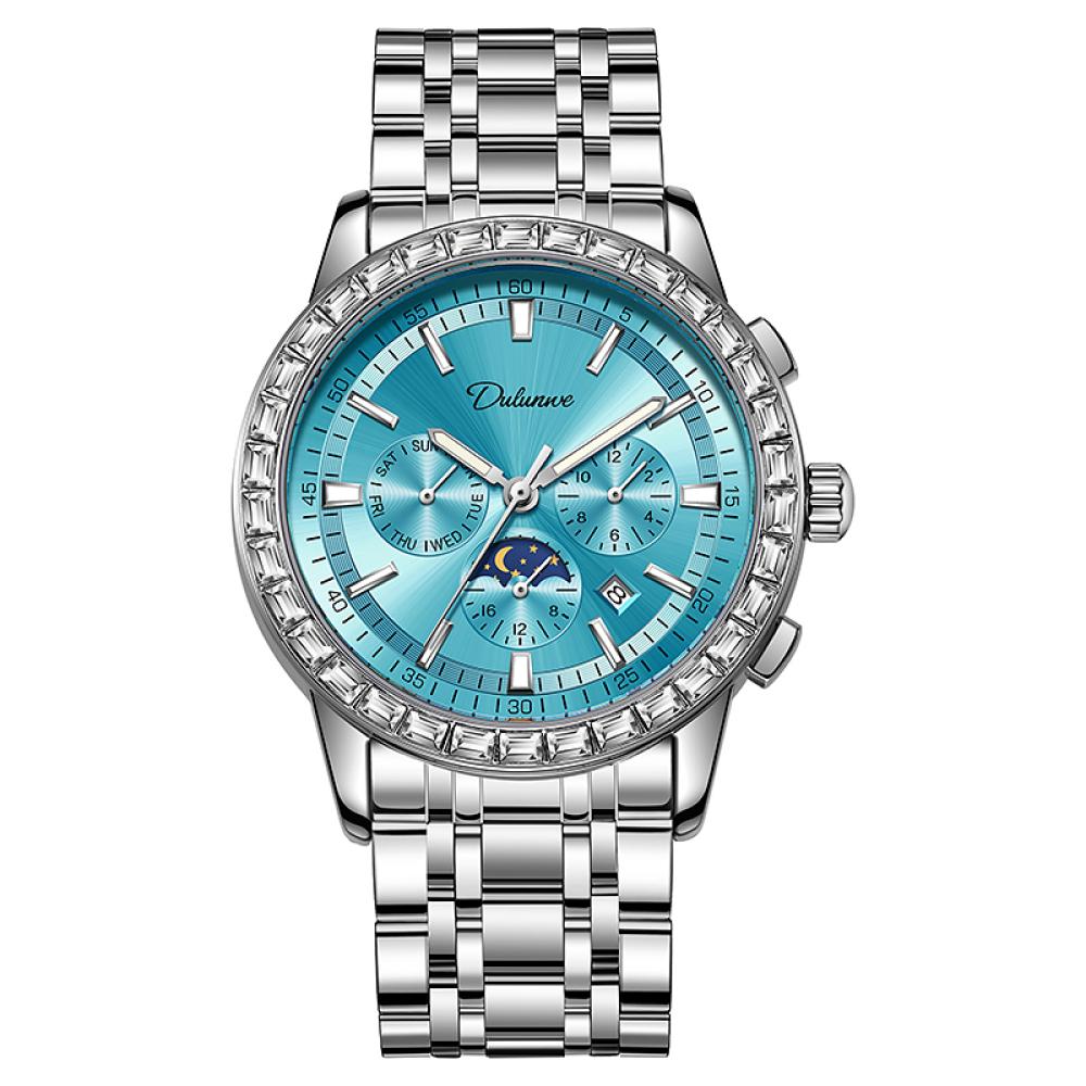 Dulunwe Luxus-Armbanduhr mit Mondphase, leuchtende Wochenkalenderanzeige, Uhren für Herren, modische Edelstein-Automatik-mechanische Uhr