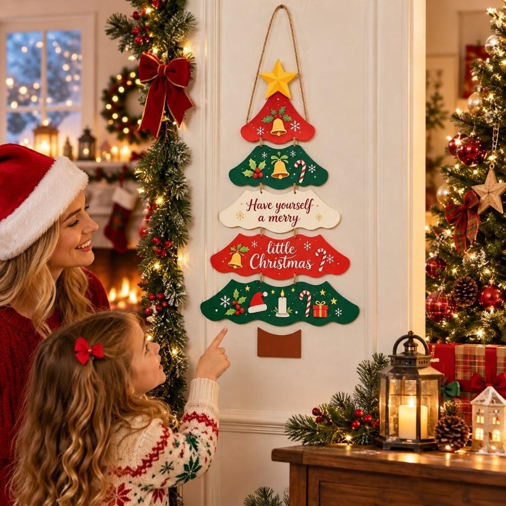 Cartoon Christmas Tree Door Sign Paper Door Hanging Ornament Xmas Hanging Flag Retailers