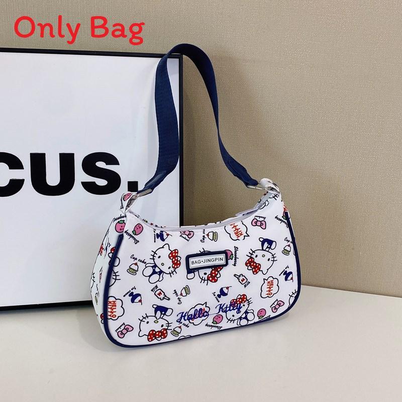 Cartoon Print Nylon Shoulder Bag With Zipper For Daily Use