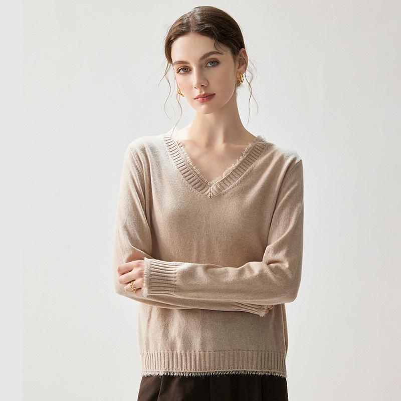 Kaschmir V-Ausschnitt Quasten Pullover - Herbst/Winter 2026 Damen Locker Elegant Schlankmachendes Oberteil.