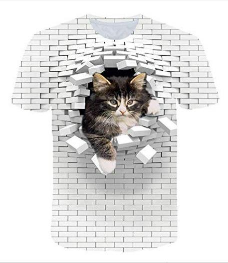 Short Sleeve Crew Neck T-Shirt 3D Digital Printing Summer New Fashion Versatile Men Animal Wolf Cat