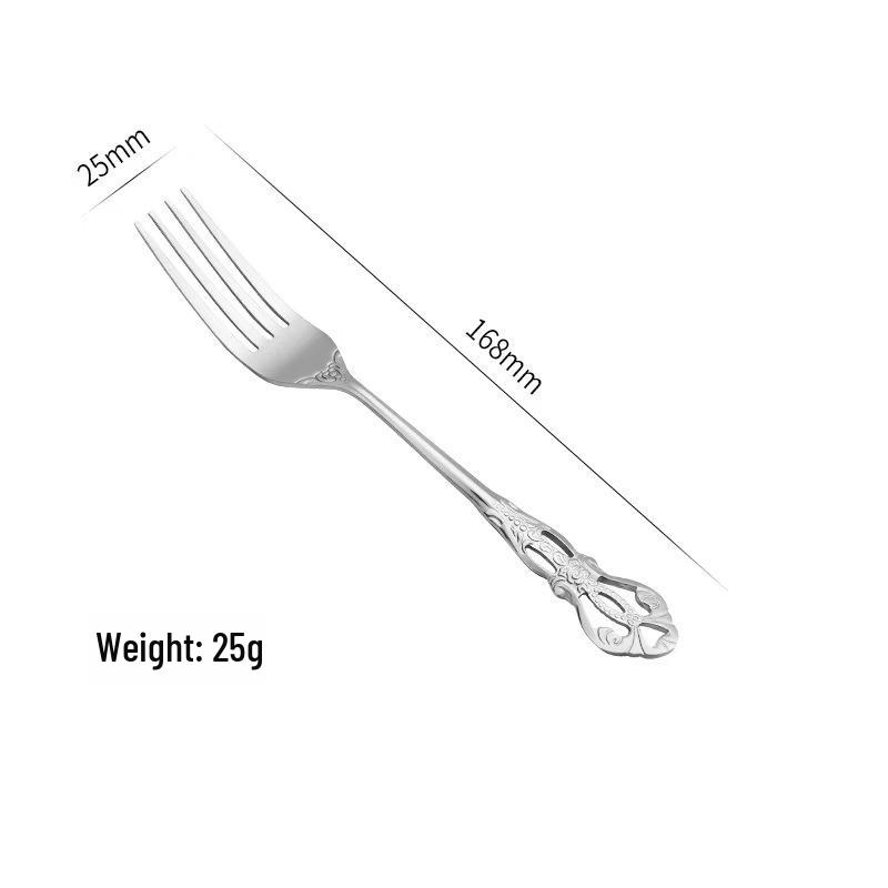 European Style Stainless Steel Cutlery Set with Hollow Relief Design: Royal Knife, Fork, and Spoon.