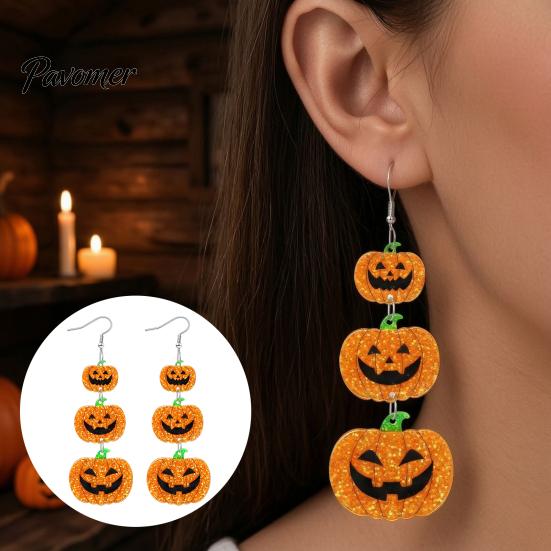 Retro Statement Earrings for Holiday Party 1 Pair Halloween Women, Acrylic Gothic Dangle Earrings, Personalized Gifts Women Spooky Bat Pumpkin