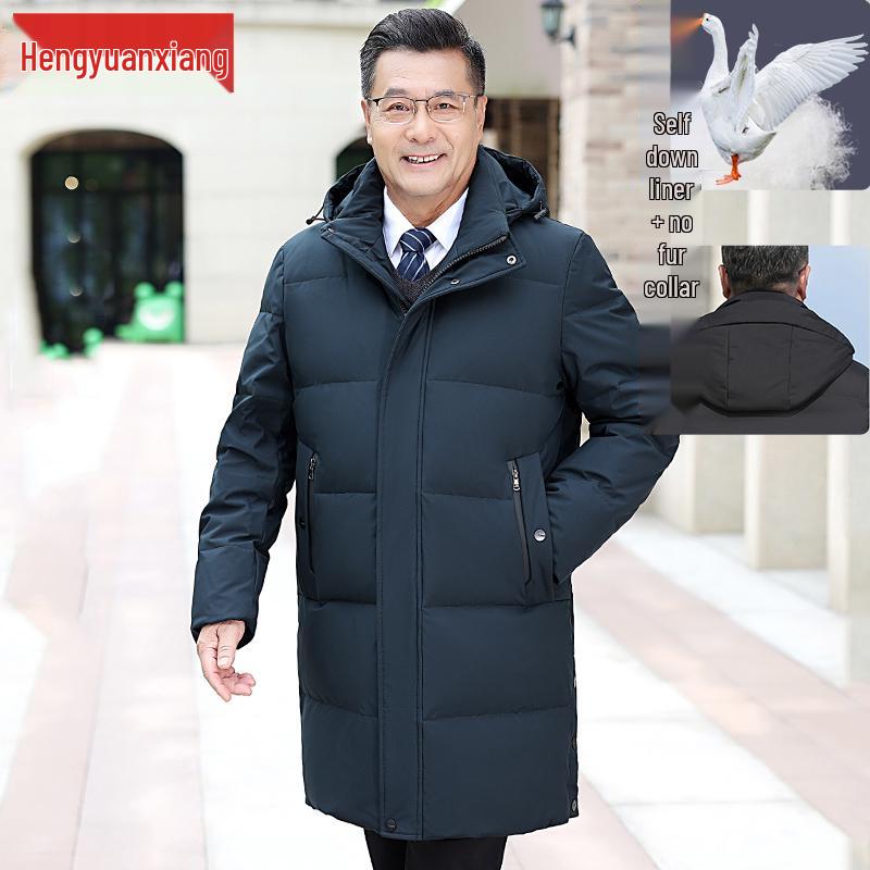 Men's Winter Mid-Length Thickened Down Jacket for Middle-Aged and Elderly - Cold-Proof, Plus Size