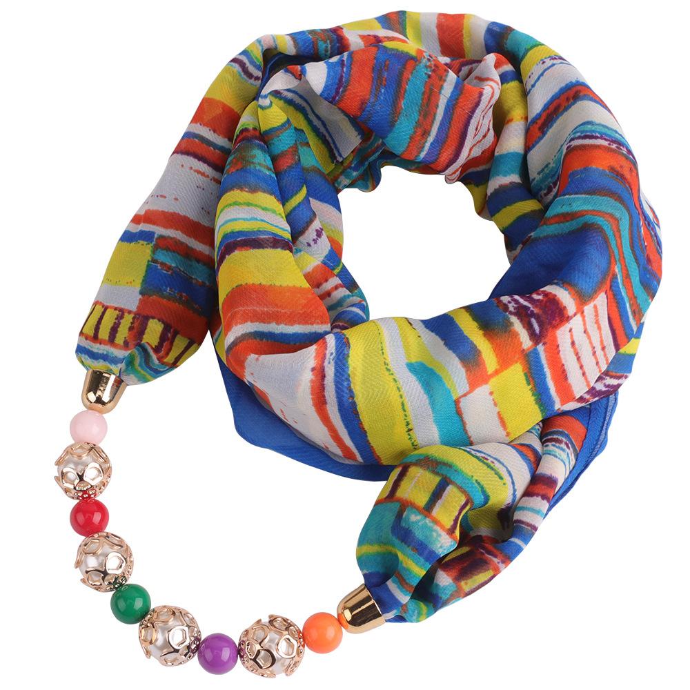 Chiffon Scarf Spring and Summer Women's Pearl Necklace Pendant Scarf Rainbow Scarf Clothing Accessories Scarf