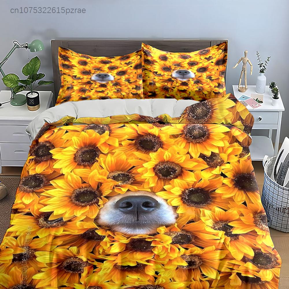 Sunflower Pet Decor Three-Piece Set Multiple Sizes kid's And adults' Bedroom Exquisite 3PC Bedding set, Gift