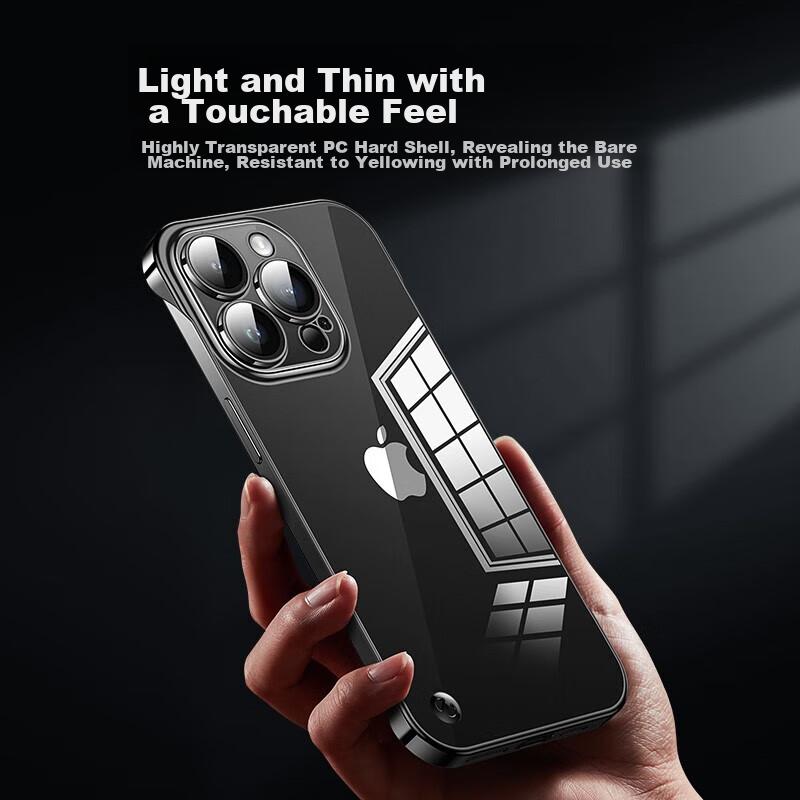 IPhone 15 Pro Max Case, Electroplated Borderless Transparent Heat Dissipation High-Definition Anti-Drop Simple Design, Graphite Black