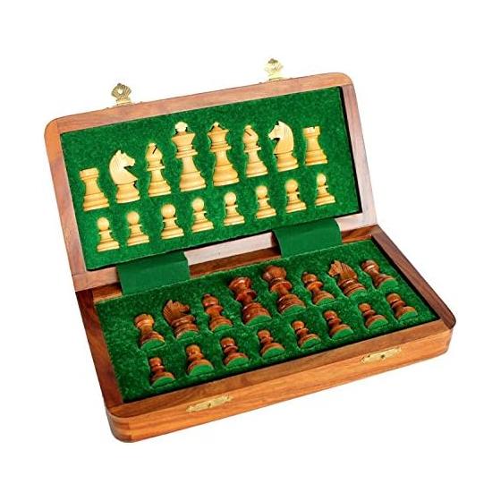 StonKraft Handcrafted Premium Wood 31 X 31 Cm Chess Set - Rosewood Folding Magnet Set with Storage