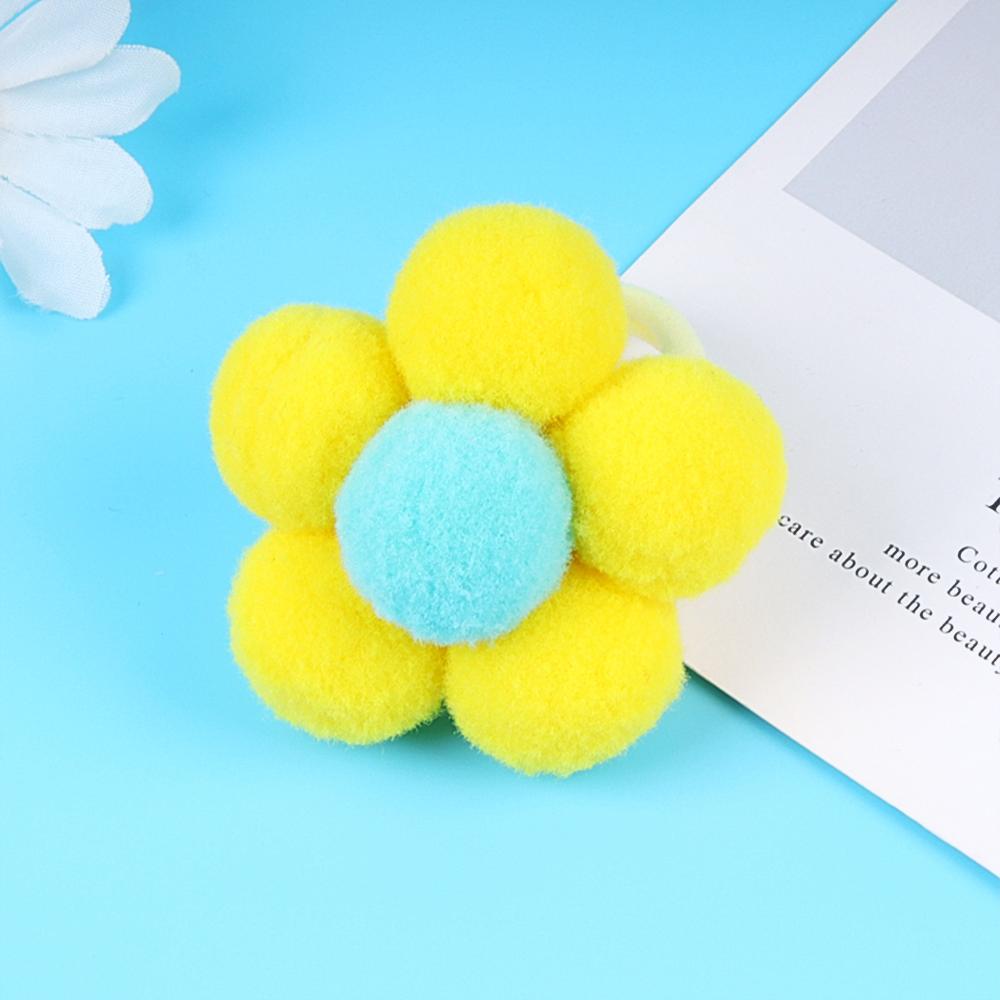 2pcs New Fur Flower Elastic Girl Womens Ponytail Holders Plush Ball Hair Ring Elastic Hair Rope Hair Tie Accessories Pompom