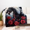 "Dark Fantasy Dragon with Red Roses Wall Art Print"Blanket Flannel Throw Blanket for Sofa, Bed, Travel, Camping, Office, Couch, Chair, And B
