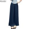 ZANZEA Womens Casual Solid Color Loose Wide Leg Pleated Pants