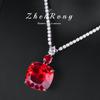 Fashion Square Red Corundum Zircon Sets Luxury Elegant Cocktail Party Three-piece Zircon Set Rings Stud Earrings Necklaces
