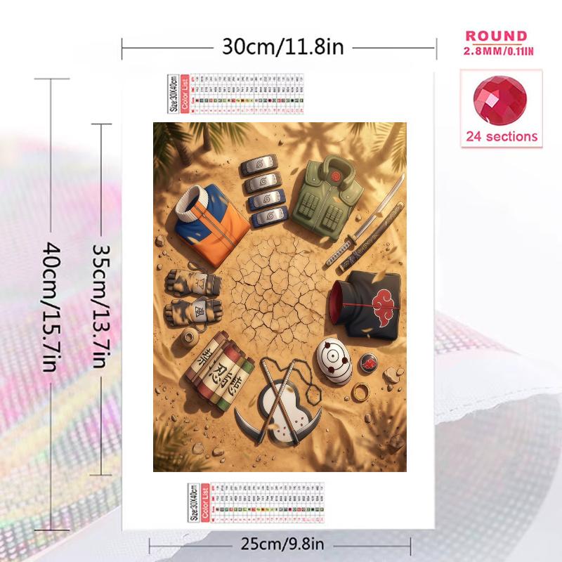 Naruto Iconic Items & Symbols Art Set Pattern 3pcs 100% Round Full Drill 5D DIY Diamond Painting Embroidery Cross Stitch Rhinestone Décor