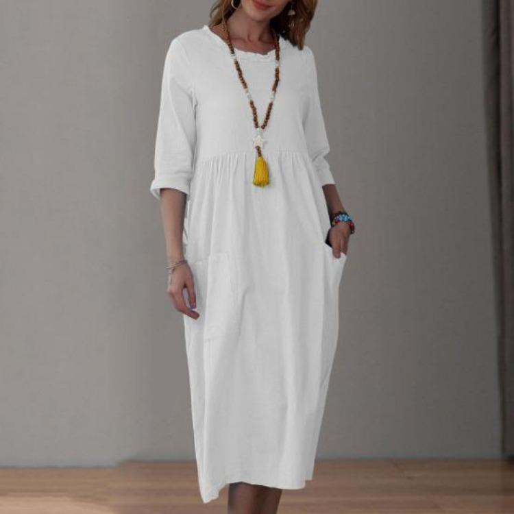 Hohe Taille A-Linie Midi-Kleid für Damen Sommer Locker Kleid Tägliche Kleidung Schrumpffest Schönes Anziehen