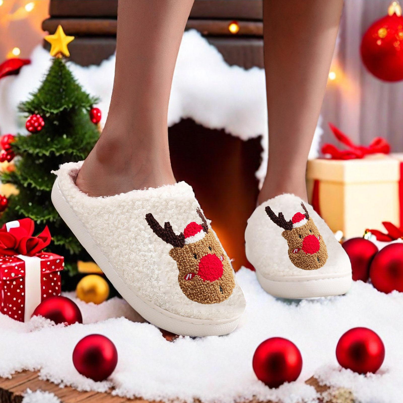 Женские хлопковые тапочки теплые с плюшем домашние на толстой подошве флисовые тапочки для женщин 36 1790₽