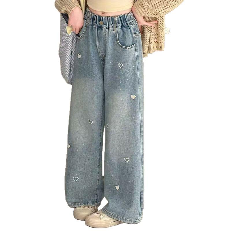 Spring 2026 Girls' Wide-Leg Denim Trousers for Kids - Stylish Spring/Autumn Wear
