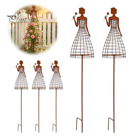 Outdoor Plant Climbing Trellis Vintage Metal Lady Trellis, Iron Girl Shaped Garden Support Stake, Decorative Yard Ornament Flower Vine Art for