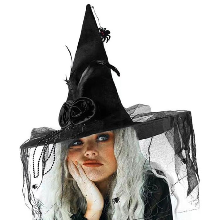 Halloween Witch Caps for Adult Unisex Tulle Wizard Hat Roleplaying Pointed Hat Theme Party Family Gathering Festival Hat