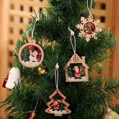 Christmas Themed Wooden Tree Ornaments: Hollowed-Out and Various Shapes
