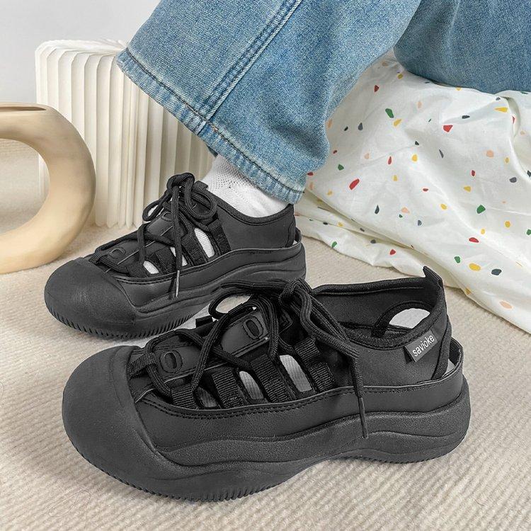 Baotou sports sandals women's summer 2025 new casual hollow white shoes Roman thick-soled beach sandals women