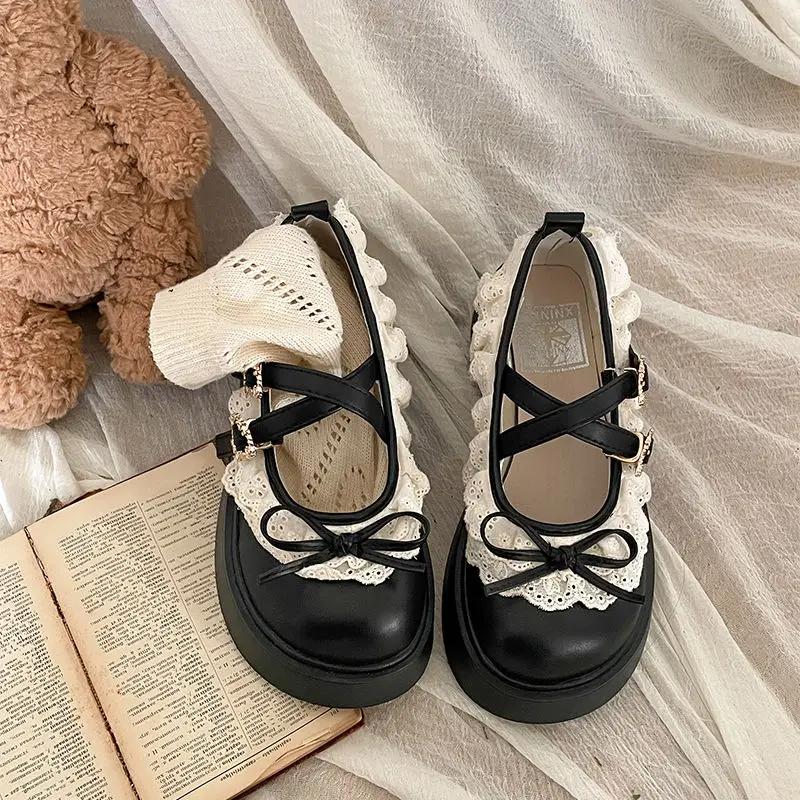 Fashion Gothic with Medium Heels Mary Jane Platform Woman PumpsLoafers Japanese Style Lolita Shoes for Women Round Toe Bow Slip on Offer