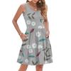 Women's Summer Fashion Casual V-neck Pleated Stitching Small Floral Print Sleeveless Vest Dress With Pockets