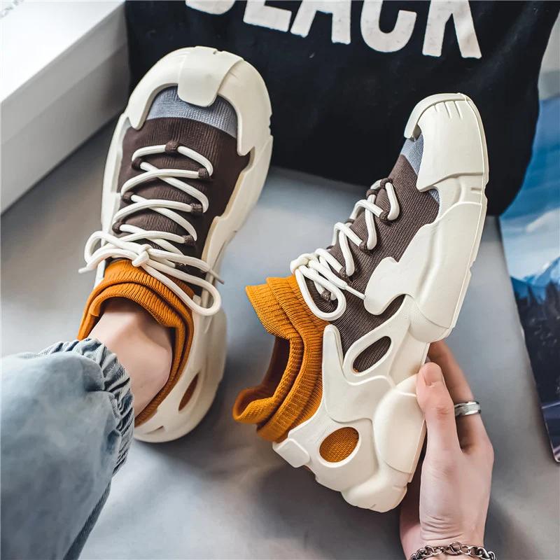 FashionFashion Knit Socks Sneakers Men Breathbale Socks Trainers Men Casual Flat Sneakers Lightweight Summer Sports Men's Slip-On Shoes