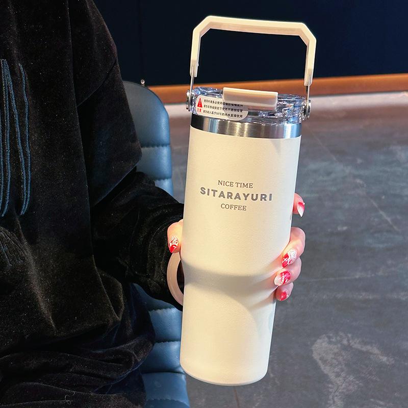 Gargantuan insulated cup - Large capacity with handle, suitable for outdoor activitieshousehold use, thickened drinking tube cup