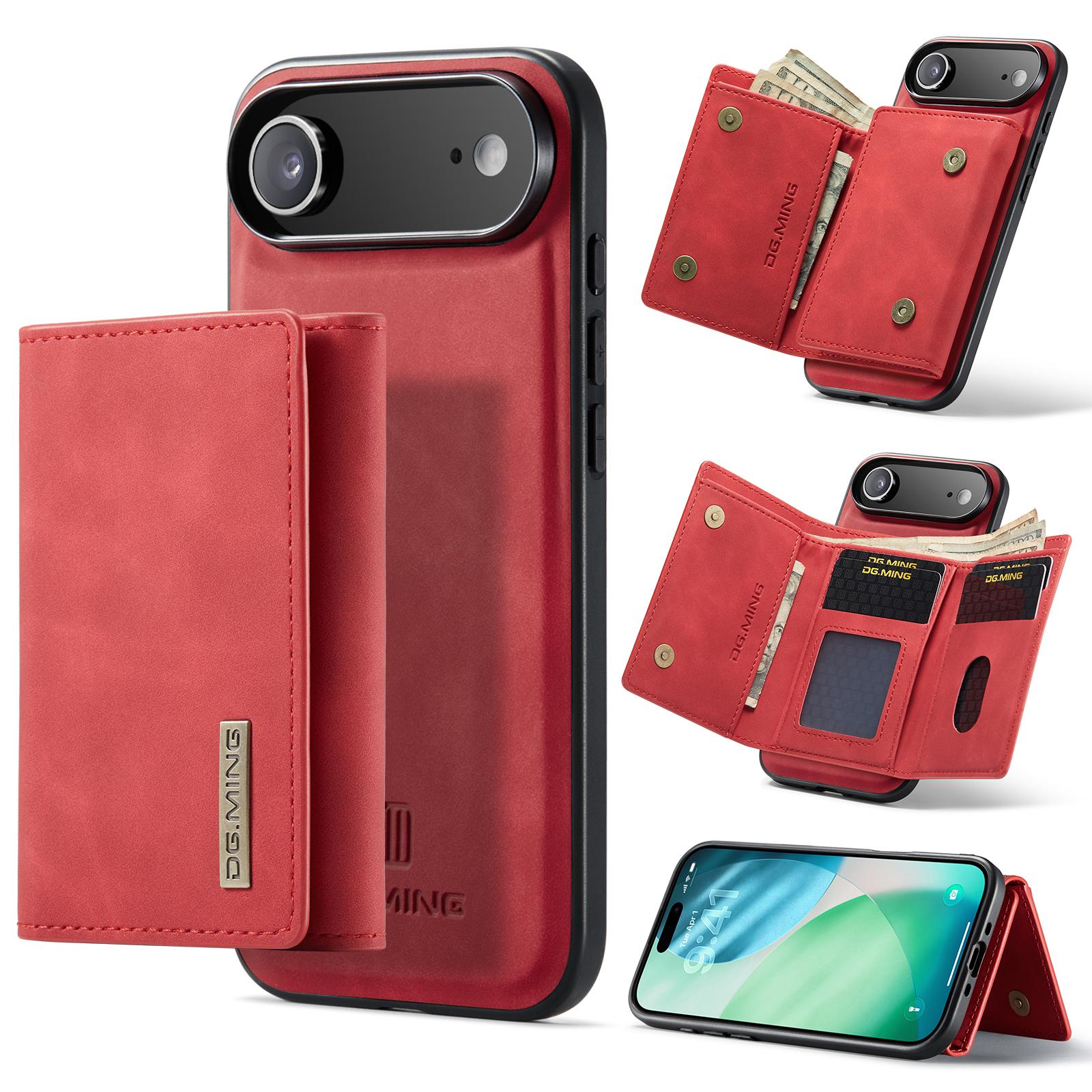 

Серия DG.MING M1 для iPhone 17 Воздушный чехол Подставка PU Чехол для телефона со съемным кошельком Red