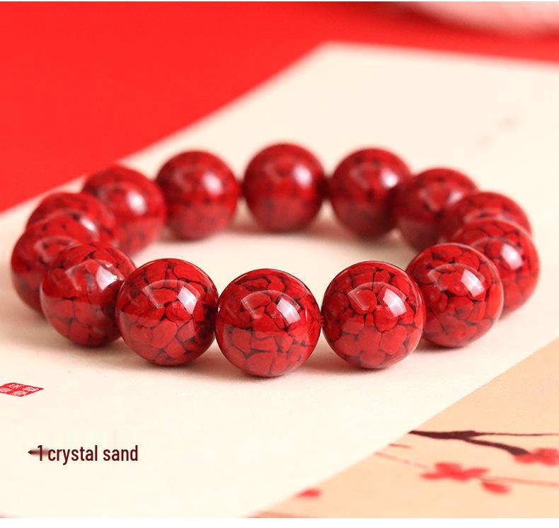 Authentic High-Content Cinnabar Bracelet with Purple Gold Sand Crystals, Supports Re-Inspection