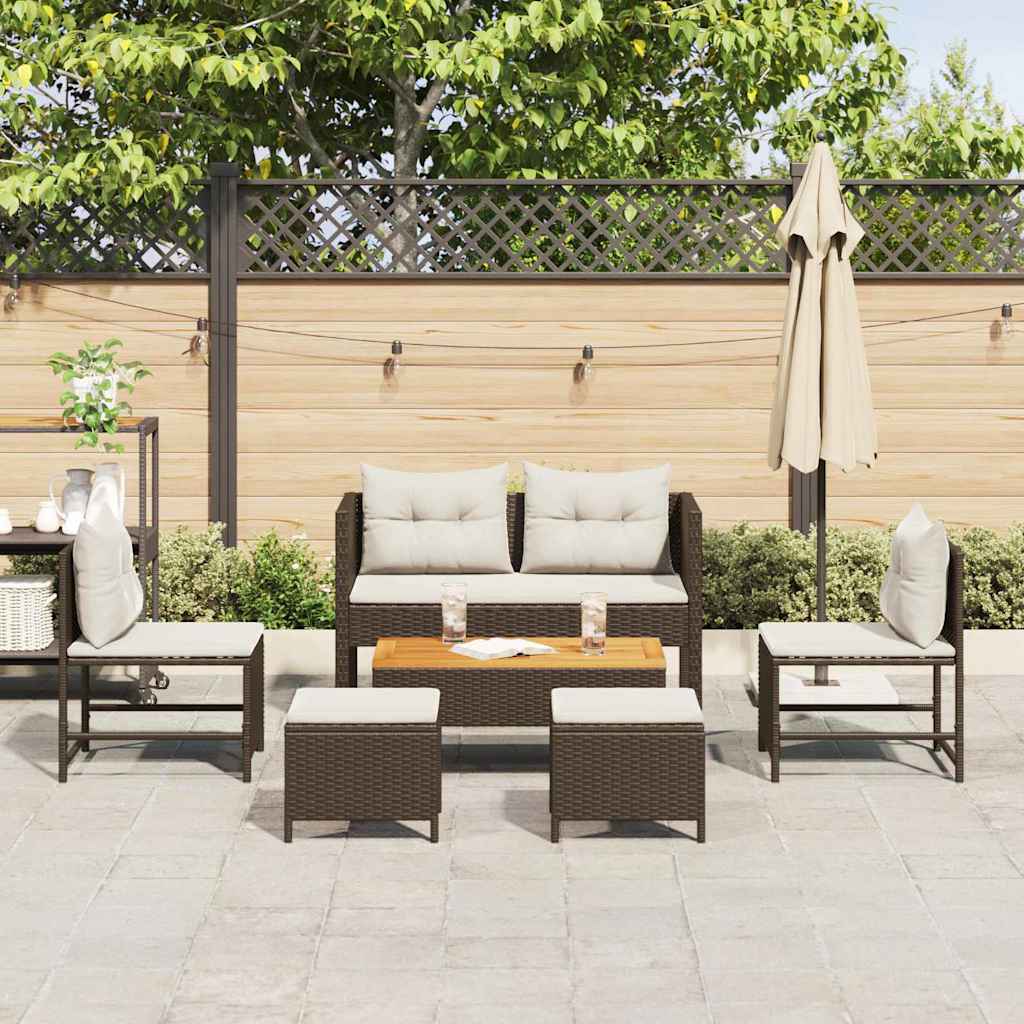 Garden Sofa Set with Cushions 6 pcs Brown and Cream Poly Rattan