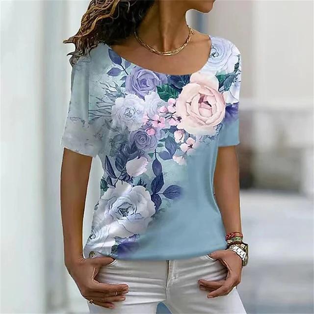 Summer T-shirt 3D color pattern printing women's V-neck Y2K casual tops women's retro Harajuku girls' personalized short sleeves
