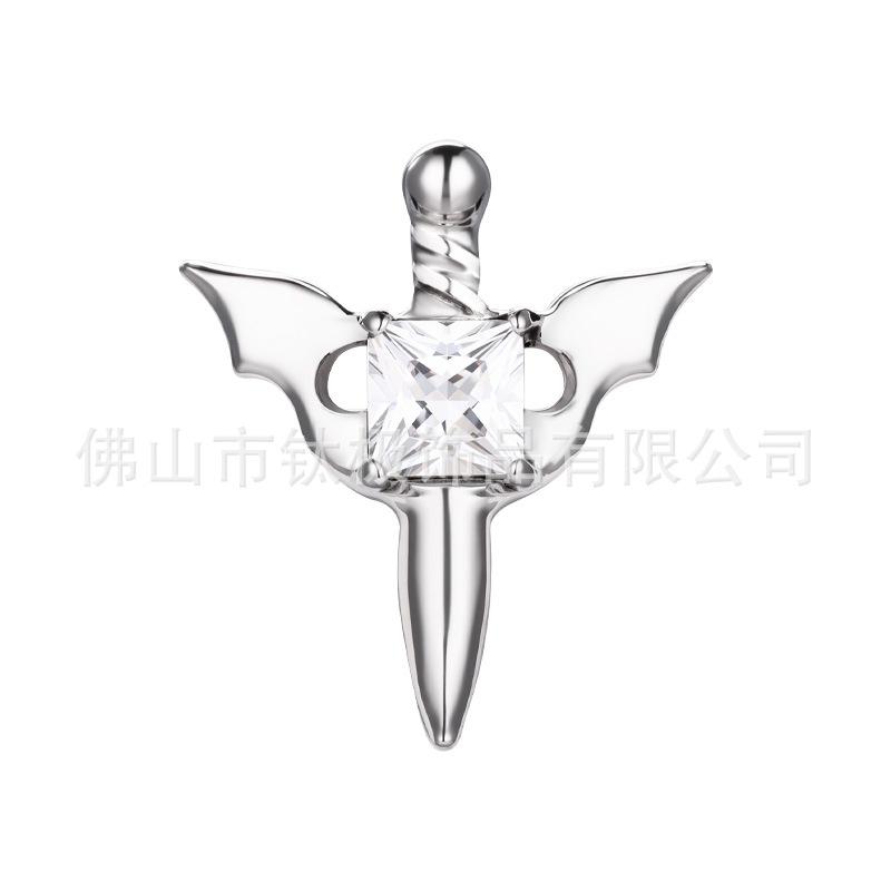 Titanium Alloy Angel Sword Ear Cartilage Studs with Rhinestones M0.9 Head Only