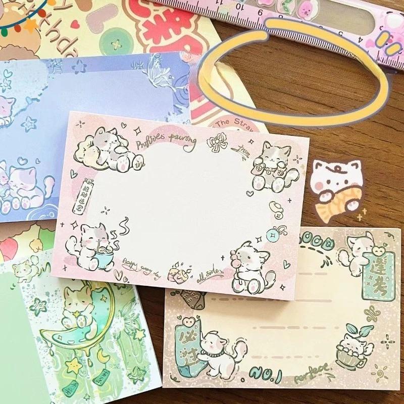 4pcs School Supplies Cat Series Note Pads Tearable and Non Sticky Cartoon Office and Study Message Lovely Memo Pad