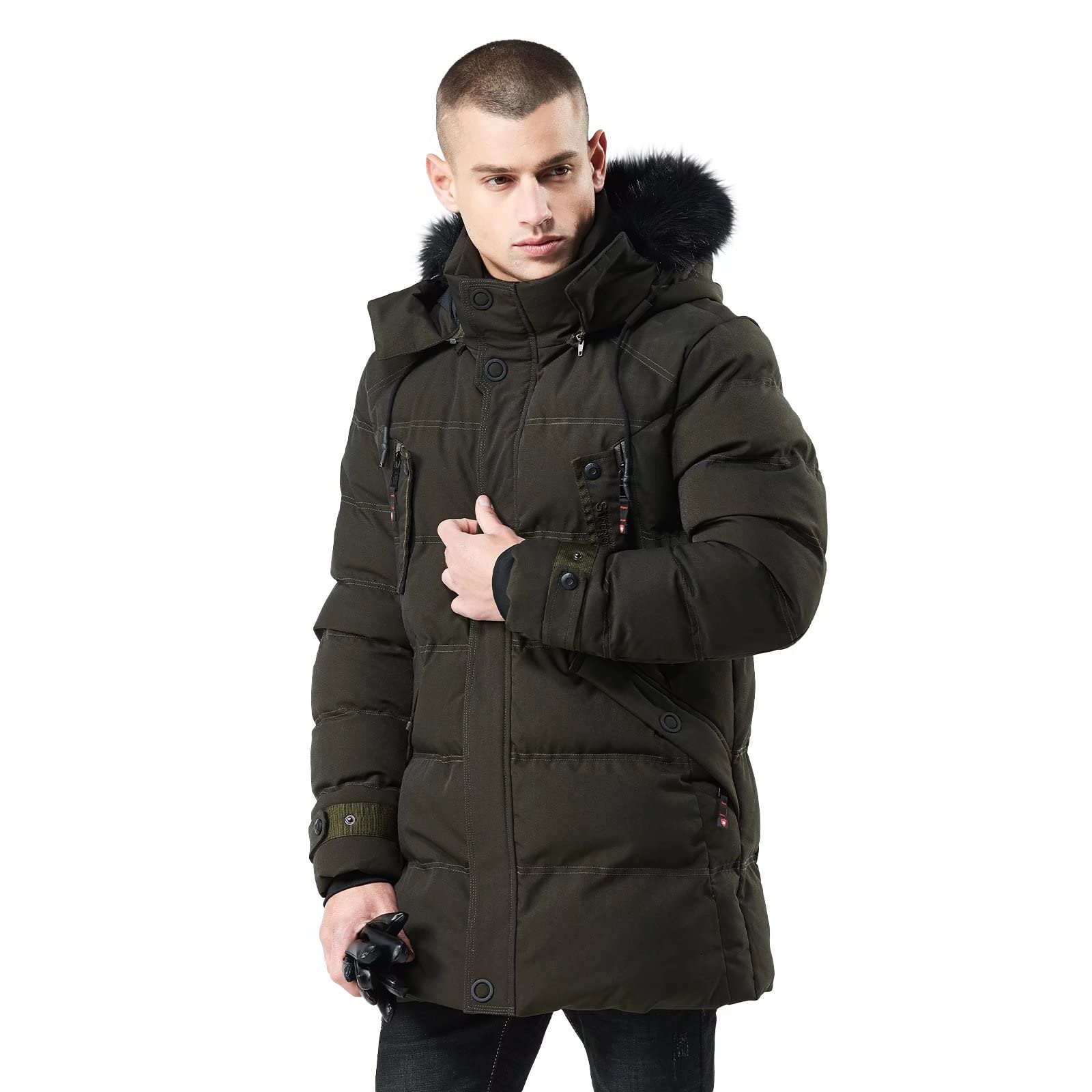 WEEN CHARM Long Military Mod Super Solid Winter Down Coat Men s Coat, Jacket, Blouson, Coat, Warm, Color, Filled, Windproof, Thick, Fur-Lined,