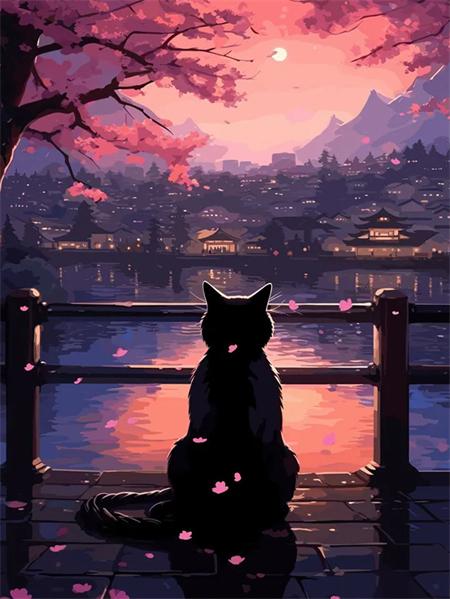 5D Diamant Malerei Neuheiten Katze Tempel Voll Platz Runde Stickerei Mosaik Sonnenuntergang Landschaft Home Decor