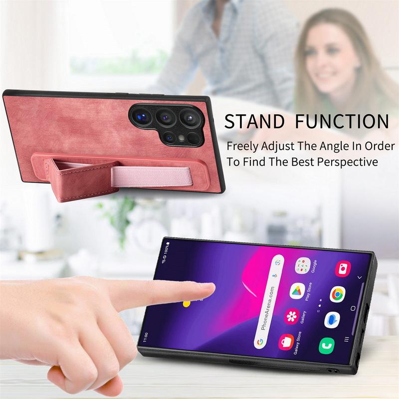 Wristband Holder Leather Phone Case For Samsung S24 S23 S22 Ultra A34 iPhone 16 15 Pro Max 14 13 12 11 Xiaomi 13T Redmi Note 12 Shockproof Slim Cover