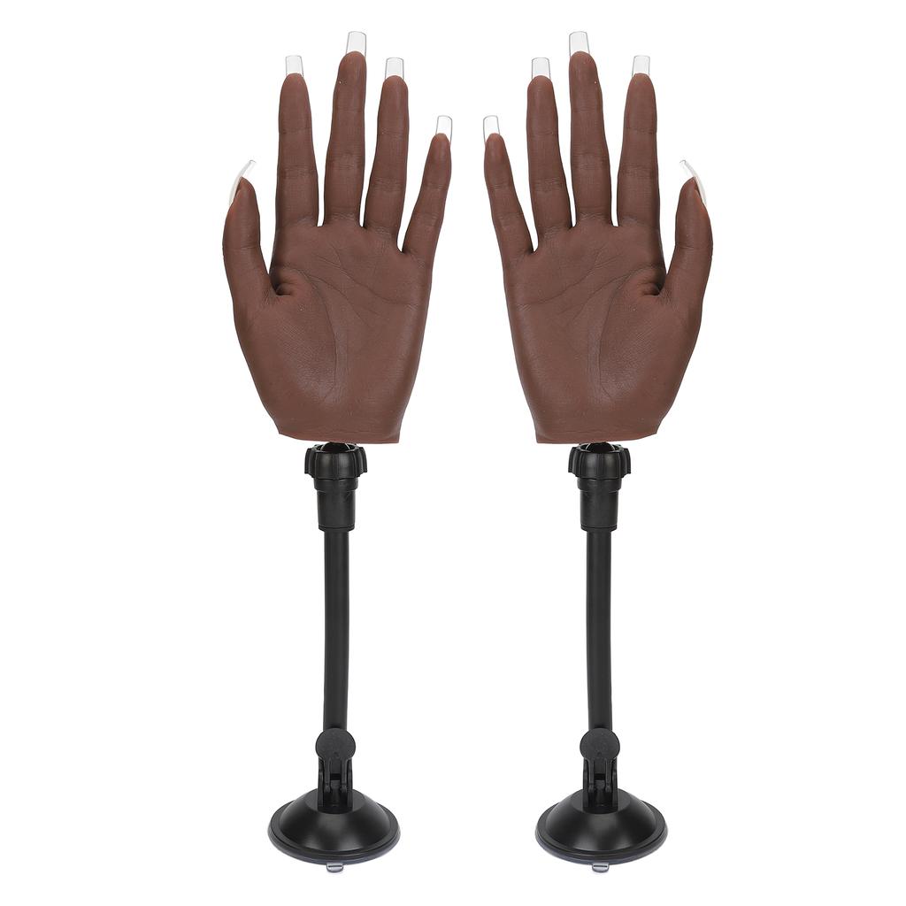 2 Pares Mão de Prática para Treino de Unhas Esquerda Direita Cor de Pele Escura Mão de Manequim de Silicone Flexível com