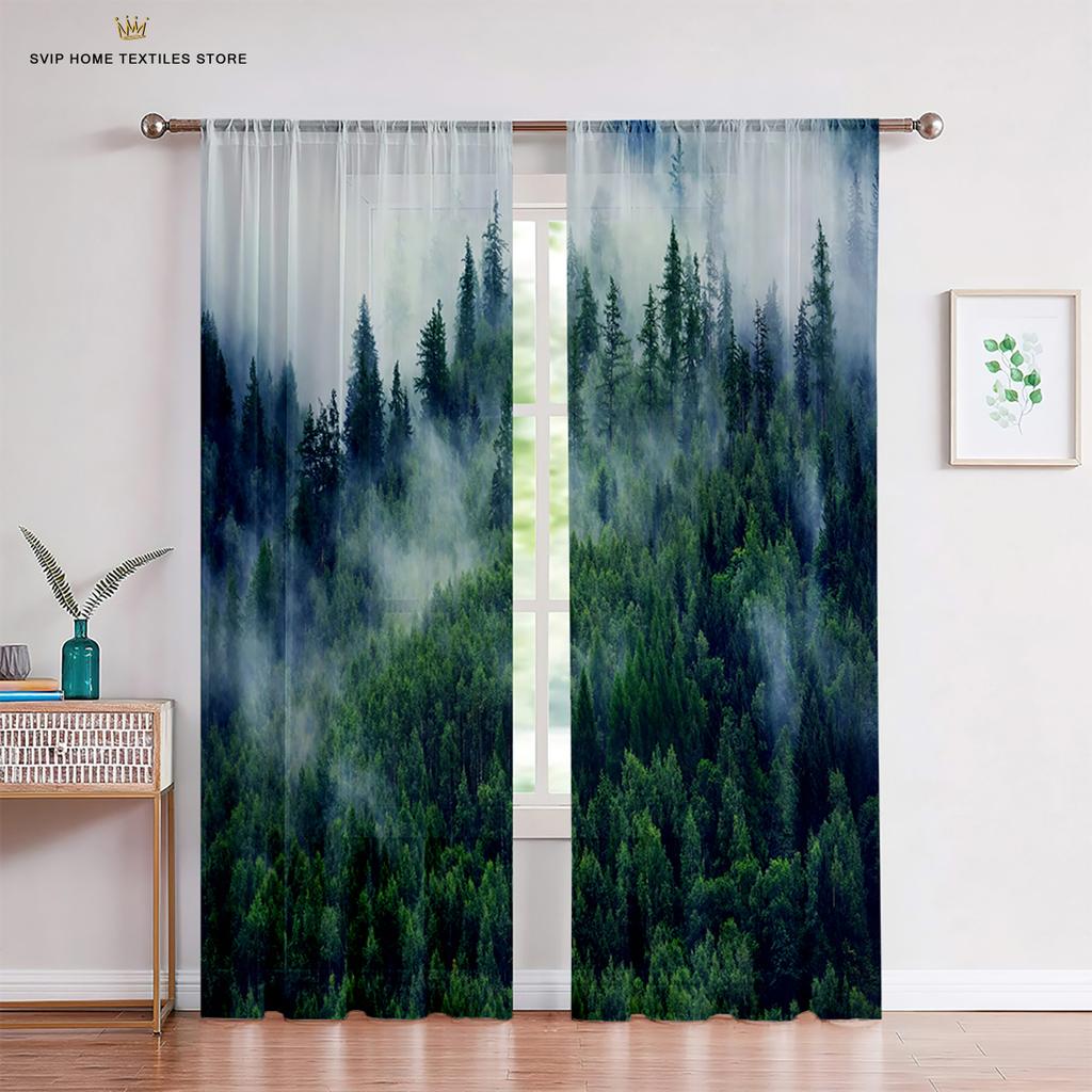 Höstskog Tyllgardiner för Vardagsrum, Sovrumsdekoration, Höstträd, Natursceneri, Skir Voilegardin