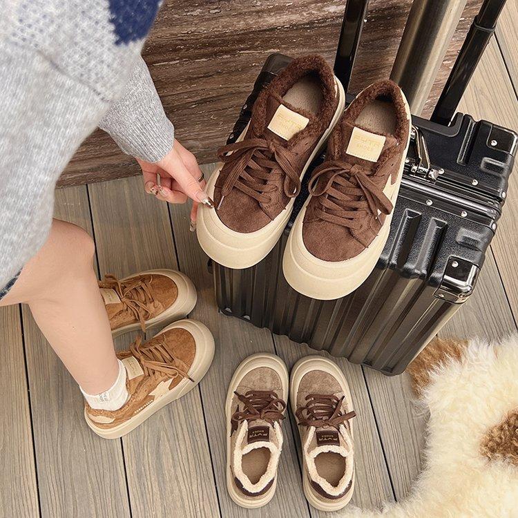 Korean Version Thick-soled Old Dirty Little Dirty Shoes Lamb Wool Shoes Star Velvet Cotton Shoes Casual Bread Shoes Board Shoes Women