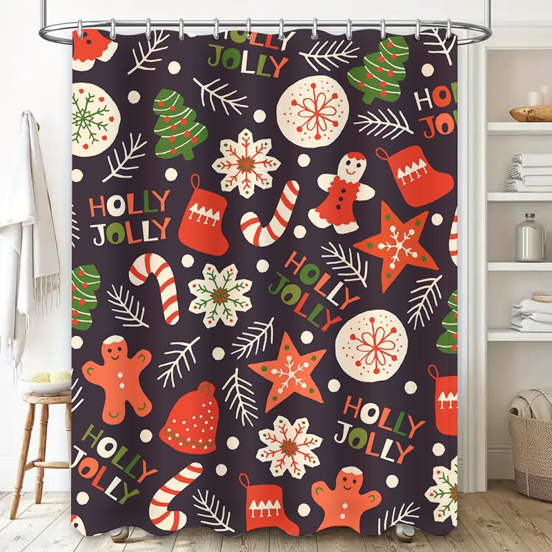 Tu Festive Christmas Shower Curtain Waterproof Holiday Bathroom Decor Farmhouse Style Merry Xmas Pattern Holiday Home Textile De