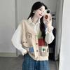 Women's Retro Layered Cartoon Knit Vest - Autumn Loose Round Neck Single-Breasted Outerwear.