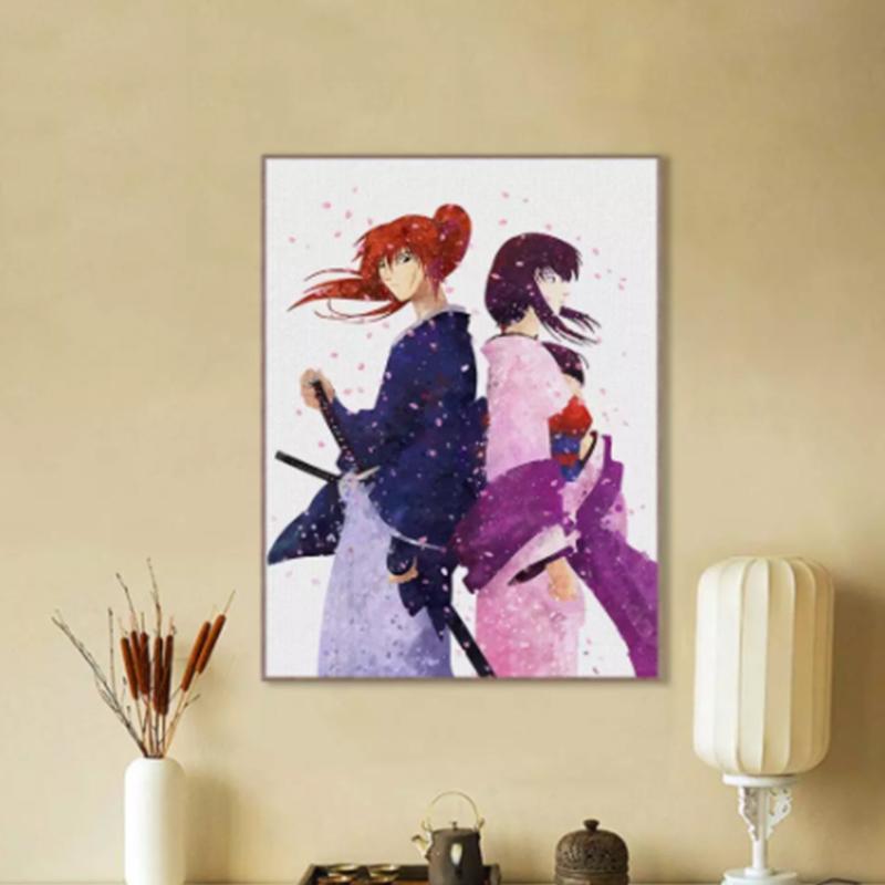 

Акварель японского аниме Самурай Руруни Кеншин плакат с принтом скандинавский романтический настенный художественный домашний деко холст картина рамка